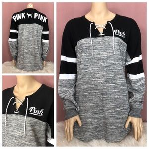 VS PINK Varsity Crew Lace Up Sweater